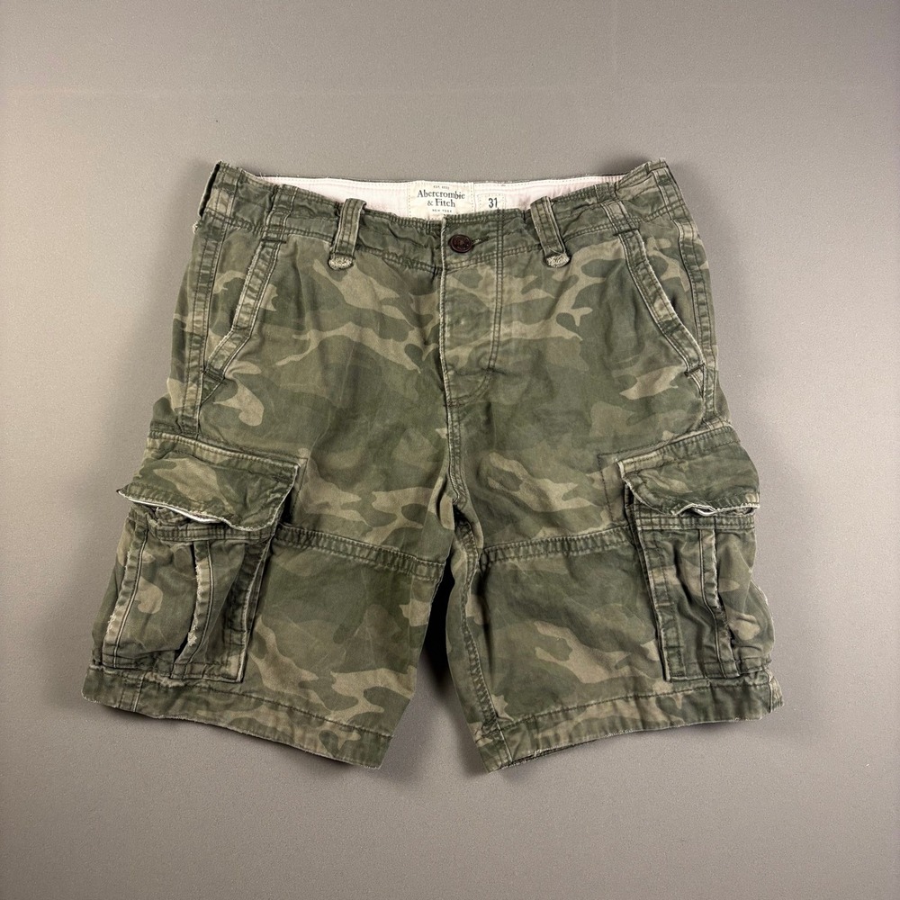 Abercrombie & Fitch Mens Camo Cargo Shorts Green Camouflage Utility Size 31